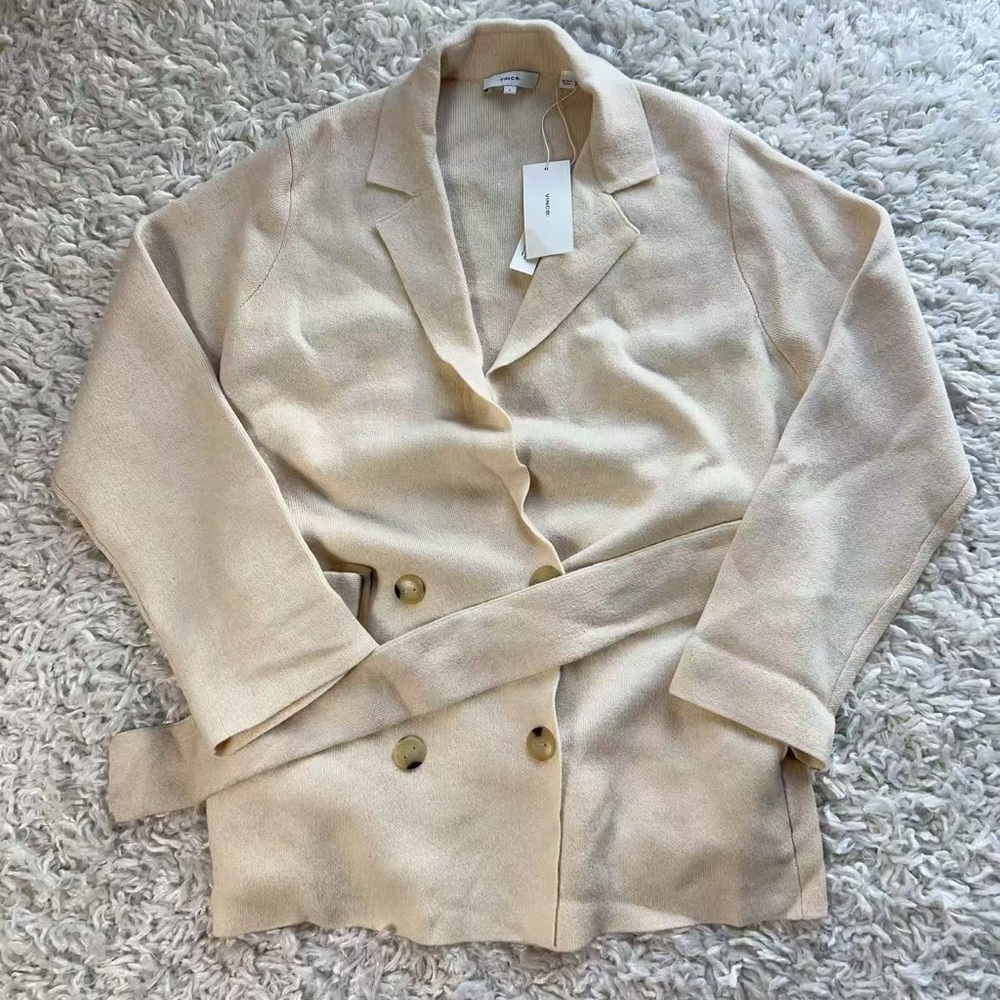 NWT $595 Vince Wool Cashmere Belted Sweater Coat Ivory - Picture 4 of 5